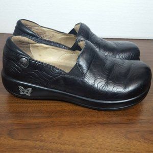Alegria KEL-541 Keli Floral Rose Embossed Black LEATHER Nursing Shoes 36 USA 6